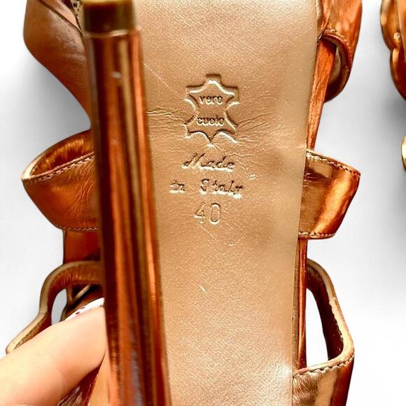 Designer Y2K Francesco Sacco Italian Leather Crystal Bronze Stiletto Sandal Sz 9 main image 8